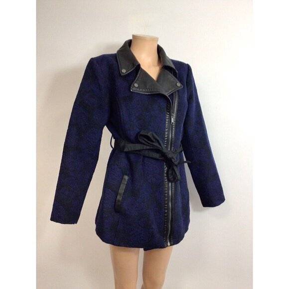 Motto Wool Coat Jacket Leather Trim Womens Small - Picture 6 of 11